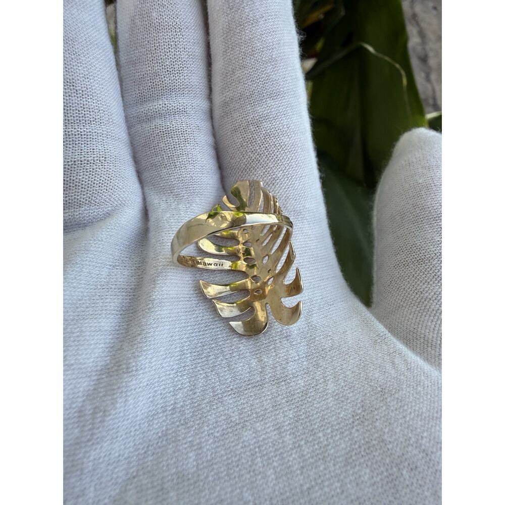 Maui Divers 14KT Yellow Gold Hawaiian Monstera Ring Made in Hawaii Size 8 - Picture 8 of 14